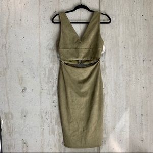 Olive Green Suede 2 Piece Skirt and Crop Top